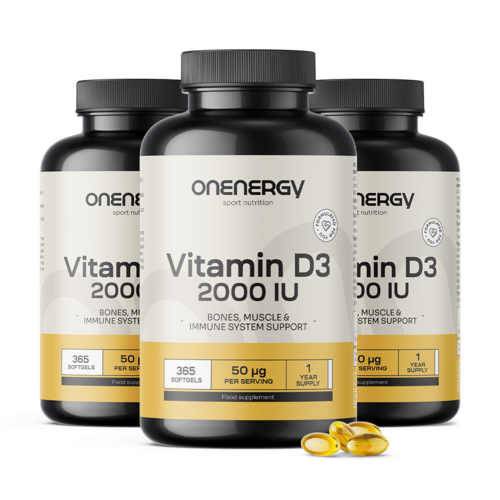 3x Vitamín D3 2000 m.j., dohromady 1095 měkkých kapslí