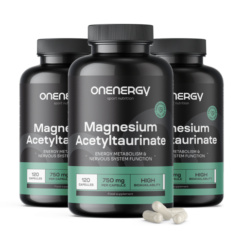 3x Magnézium acetyltaurinát 750 mg, dohromady 360 kapslí