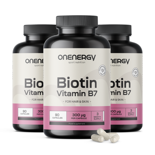 3x Biotin – vitamín B7, dohromady 270 kapslí