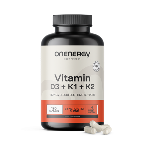 Vitamín D3 + K1 + K2, 120 kapslí