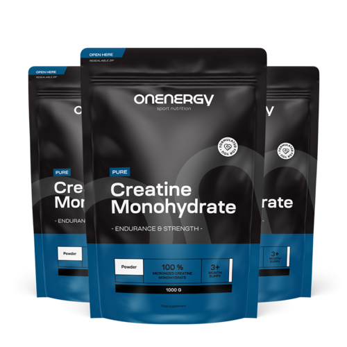 3x Pure kreatin monohydrát v prášku, dohromady 3000 g